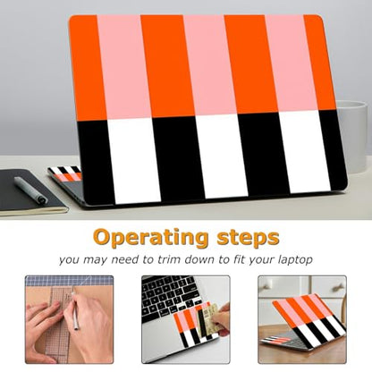 Universal Laptop Skin Sticker with 2 Wrist Pad Decals, 3-Piece Removable Vinyl Laptop Cover, Orange Black Stripes Waterproof Anti-Scratch, Easy-Trim Fit for 13.3" 14" 15.6" Laptops - color: Orange Black Stripes