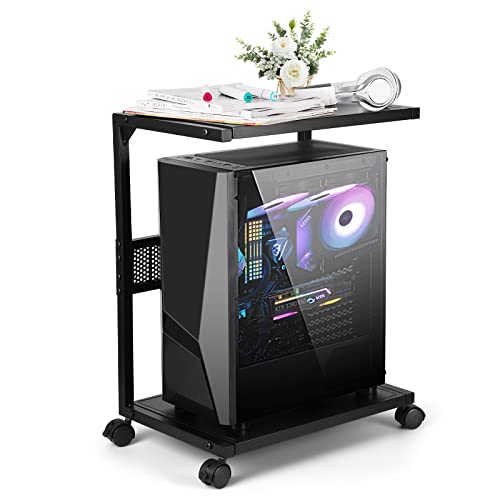 Bfttlity Computer Tower Stand 2-Tier Metal PC Stand for Floor Carpet, Black | Under Desk Mobile CPU Stand for Most Computer Towers, 17.52"L x 23.22"H - size: Small-Black