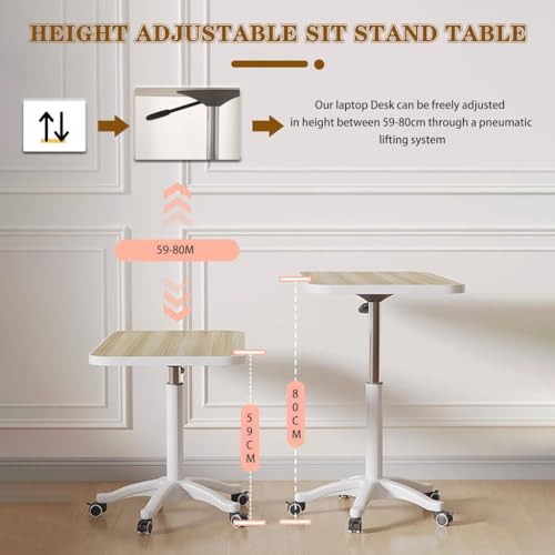 Height Adjustable Compact Laptop Desk, Pneumatic Sit Stand Table, Mobile Standing Desk with 5 Wheels, Portable Spacious Sofa Side Table, Easy to Install(D) - color: D