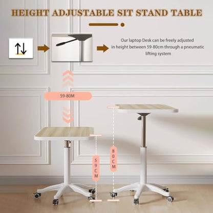Height Adjustable Compact Laptop Desk, Pneumatic Sit Stand Table, Mobile Standing Desk with 5 Wheels, Portable Spacious Sofa Side Table, Easy to Install(D) - color: D