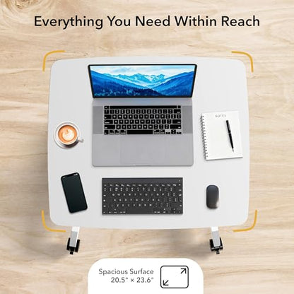 Mount-It! Adjustable Rolling Laptop Desk, Mobile Standing Desk with Wheels, Small Sit-Stand Computer Cart for Home, Office, or Classroom, 29.6–44.2" Height, 23.6"x20.5" Desktop, White - color: White