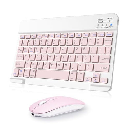 Wireless Keyboard and Mouse Combo, Rechargeable Bluetooth Keyboard & Mouse with 2.4 GHz Wireless USB Receiver, Compatible with iPad, Smartphone, PC, Laptop, Windows/iOS/Android, Pink - color: Pink
