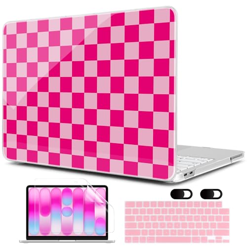 MEEgoodo 4-in-1 Printed Case for MacBook Neo 13 inch 2026 Release Model A3404, Laptop Hard Shell Cases with Keyboard Skin & Screen Protector & Webcam Covers, Rose&Light Pink Checkerboard - color: Rose&Light Pink Checkerboard