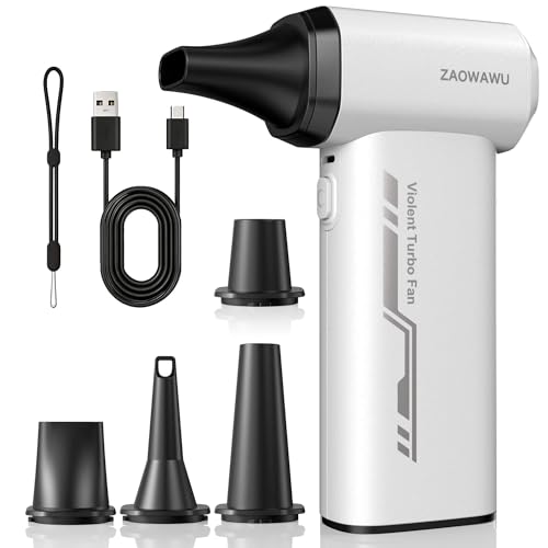 Electric Air Duster 150000 RPM Rechargeable Mini Blower with 4 Nozzles | 2H Fast Charge, Canned Air Alternative, 6000mAh Battery, 120min Runtime, 3 Speeds, PC Cleaning Kit, 0.63lb Handheld Blower - color: White-jx007