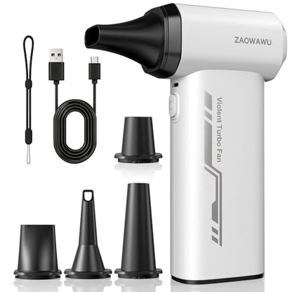 Electric Air Duster 150000 RPM Rechargeable Mini Blower with 4 Nozzles | 2H Fast Charge, Canned Air Alternative, 6000mAh Battery, 120min Runtime, 3 Speeds, PC Cleaning Kit, 0.63lb Handheld Blower - color: White-jx007