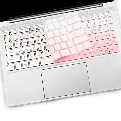 2PCS Keyboard Cover Skin for New 14'' HP Pavilion x360 14m-dw/dy 14-dv/ek 14-dw1010wm 14-dv0010wm 14m-dy0113dx 14m-dy1023dx 14-ek0033dx 14-ek0013dx 14t-dy100 14t-dw100 14m-dw1023dx - color: OmbrePink+Clear