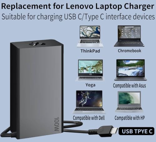 New Slim 100W USB C Laptop Charger for Lenovo Laptop Charger Type C | Compatible with Lenovo Thinkpad/Yoga/Chromebook,100W USB C Charger for MacBook,HP,ASUS,Acer,MSI, Dell Computer AC Adapter