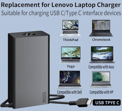 New Slim 100W USB C Laptop Charger for Lenovo Laptop Charger Type C | Compatible with Lenovo Thinkpad/Yoga/Chromebook,100W USB C Charger for MacBook,HP,ASUS,Acer,MSI, Dell Computer AC Adapter