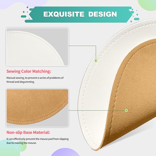 Mouse Pad，Round Mouse Pad，PU Mouse Pad，Leather Mouse Pad with Stitched Edge Micro-Fiber Base with Non-Slip Waterproof，Mouse Pad for Computers，Laptop，9 x 9 Inch (Lily White) - color: Lily white, size: 9L x 9W inches