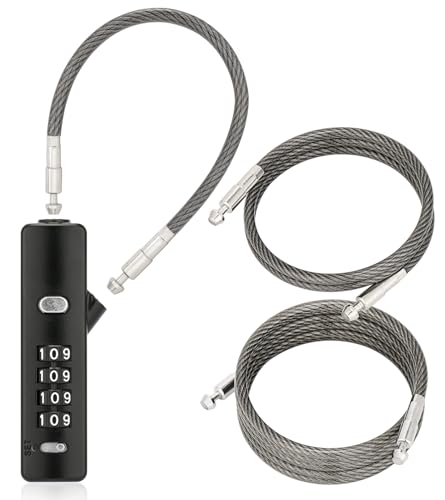 3 Interchangeable Cable Combination Lock, 904EC-Black | 4-Digit Resettable Code Security for Travel, Outdoor Fence Gate, Ski, Scooter, PVC-Coated Braided Steel Cable, All Metal Made - color: Black, size: 904EC-9"/23.6"/47.2"