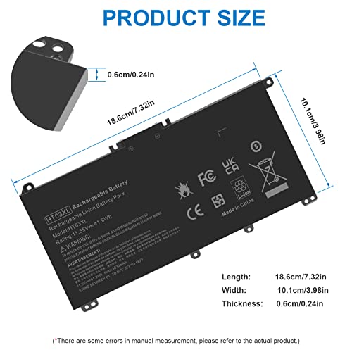 Futurebatt HT03XL L11119-855 Laptop Battery for HP 240 245 250 255 G7 340 348 G5 HP Pavilion 14-CE 14-CF 14-DF 15-CS 15-CW 15-CU 15-DA 15-DB 15-DW 17-by 17-CA HSTNN-LB8M L11421-542 - size: HT03XL 8.94, 4.96, 0.71in