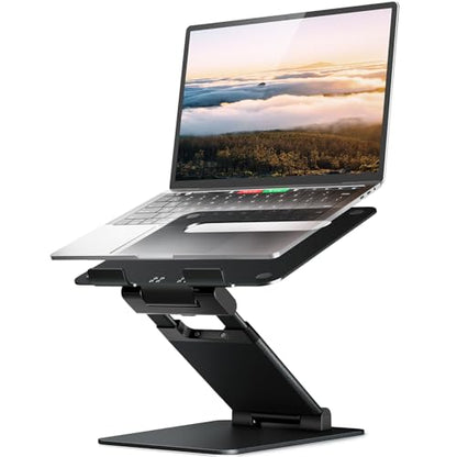 Nulaxy Pull-Out Height Adjustable Laptop Stand for Desk, 22 LB Support | Full Aluminum Standing Desk Holder, Vented Panel, Dual Foldable Design, Compatible with 10-17 Inch Laptops, Office Essentials - color: B-Black