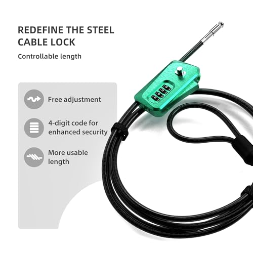 6ft Python Cable Lock for Bike, Bicycle, Trail Camera, 4 Digit Combination Lock, Heavy Duty Anti Theft Candado, Adjustable Locking Cable for Trail Cam, Kayak, eBike, Outdoor Equipment - color: Green