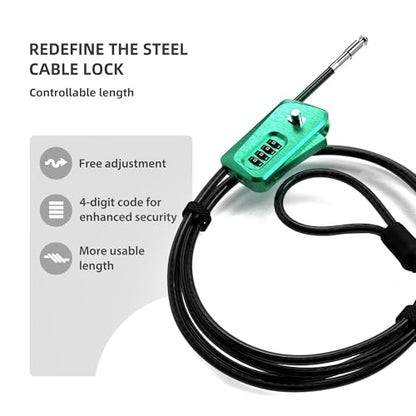 6ft Python Cable Lock for Bike, Bicycle, Trail Camera, 4 Digit Combination Lock, Heavy Duty Anti Theft Candado, Adjustable Locking Cable for Trail Cam, Kayak, eBike, Outdoor Equipment - color: Green
