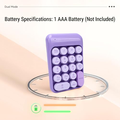 XUMIUZIY Wireless Number Pad, 2.4G / Bluetooth Numeric Keypad with Concave Dot Keycap, 18 Keys Mini Financial Accounting Number Keyboard for Laptop, PC (Purple) - color: Purple