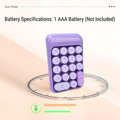 XUMIUZIY Wireless Number Pad, 2.4G / Bluetooth Numeric Keypad with Concave Dot Keycap, 18 Keys Mini Financial Accounting Number Keyboard for Laptop, PC (Purple) - color: Purple