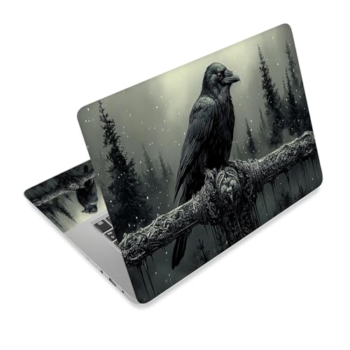 Universal Laptop Skin Sticker Decal,15.6 Inch Laptop Vinyl Cover for 13" 14" 15.6" Laptop,Scratch-Resistant Waterproof Protector Wrap,Reusable with Wrist Pads,Snowy Raven Ornate Perch - color: Snowy Raven Ornate Perch
