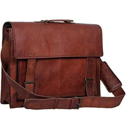 Komal's Passion Leather Briefcase for Men and Women 18 inch Handmade Leather Messenger Bag for Laptop Best Computer Satchel Distressed Bag (Single Pocket) - color: Single Pocket