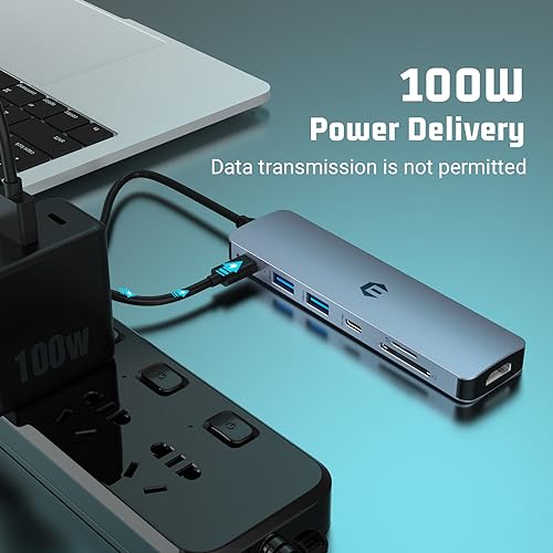 USB C HUB, 7 in 1 Laptop Hub Adapter with HDMI, 100W PD, 3 x USB 3.0, SD/TF Card Reader for Dell/HP/Lenovo/Laptop and Smartphone