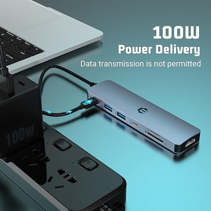USB C HUB, 7 in 1 Laptop Hub Adapter with HDMI, 100W PD, 3 x USB 3.0, SD/TF Card Reader for Dell/HP/Lenovo/Laptop and Smartphone