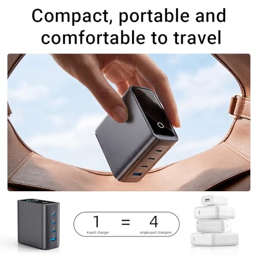 ACEFAST 140W GaN LED Display Screen Wall Charger for iPhone 17 16 Series/for Samsung,Triple USB C Fast Charging Travel Charger for MacBook/Laptop/Tablet,Fold Plug Compact for Home/Office/Travel