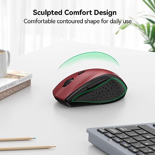 TECKNET Wireless Mouse, 2.4G USB Computer Mouse with 6-Level Adjustable 4800 DPI, 30 Months Battery, Ergonomic Grips, 6 Buttons Portable for PC, Chromebook, Mac (Red) - color: Red