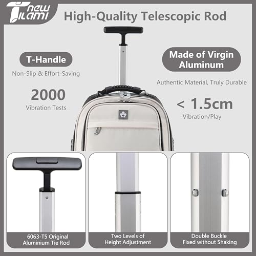 NEW TILAMI 19 Inch Rolling Backpack for School Travel with 4 Spinner Wheels | 360°rotating Universal Wheel, Large Organizer Compartments, Adjustable Handle, Carry on for School Students Business Travel - color: White