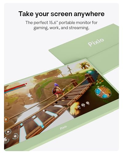 Pixio PX160 Wave Mint Green Portable Monitor 15.6 inch 60Hz FHD 1080p IPS Panel HDR Screen Cover Stand USB-C HDMI Laptop Screen Extender Portable Monitor for Laptop, PC, Console, Phone - color: Mint Green
