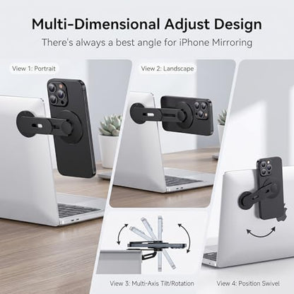 Magnetic Laptop Phone Holder, 360° Rotating Mount Compatible with MagSafe, MacBook, PC Monitor Screen Stand for Tesla, Black