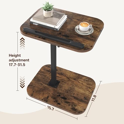 TV Tray Table, Sofa Side Armrest Tray, Adjustable Height, Flip-Top, Snack Side Table with 360° Swivel and 180° Tilt, C Shaped End Table for Couch, Small Spaces, Bed, Chair, Brown - color: Brown