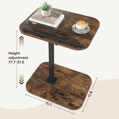 TV Tray Table, Sofa Side Armrest Tray, Adjustable Height, Flip-Top, Snack Side Table with 360° Swivel and 180° Tilt, C Shaped End Table for Couch, Small Spaces, Bed, Chair, Brown - color: Brown