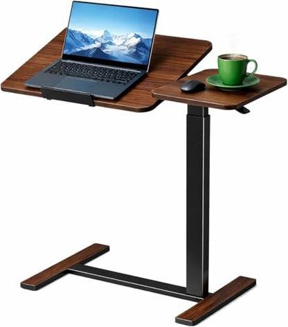 WSA Adjustable Standing Desk with Wheels Pneumatic Height Adjustable Rolling Laptop Desk Tiltable Mobile Computer Workstation Overbed Bedside Table for Home Office Sofa & Hospital Bed (Dark Walnut) - color: Dark Walnut