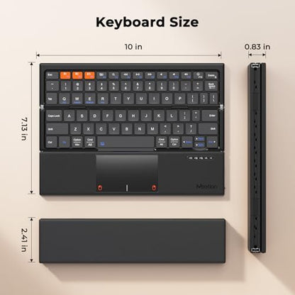 MEETION Foldable Bluetooth Keyboard with Touchpad for iPad PC | Tri-fold Wireless Keyboard, Rechargeable and Compact, Supports iOS Android Windows Devices, Portable for Travel and Work