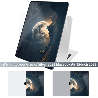 Batianda Case for MacBook Air 15" with M5 M4 M3 M2 Chip, Moon in Sky | 4-in-1 set with Sci-fi galaxy universe design, lightweight slim hard shell protection for men, gamers, and tech fans - color: Moon in Sky
