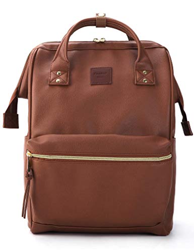 Kah&Kee Leather Laptop Backpack for Women 15 inch Teacher Work Travel Bag | Premium water-resistant PU leather. Fits 14″ & 15″ laptops. Anti-theft pocket, luggage strap. Ideal for daily commute. - color: Brown, size: Medium