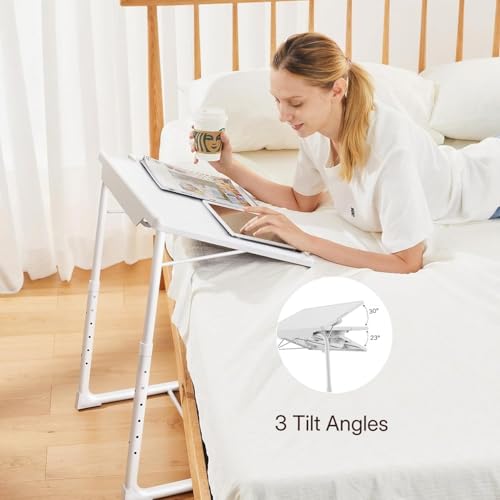 HUANUO Adjustable TV Tray Table - TV Dinner Tray on Bed & Sofa, Comfortable Folding Table with 6 Height & 3 Tilt Angle Adjustments (White) - color: White