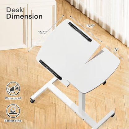 Athena Collection Adjustable Standing Desk with Wheels Overbed Table, White | Height Adjustability(28.5"-39.5"), Smooth-rolling Casters, Rolling Lab Cart with Large Tabletop for Office, Hospital, Clinic - color: White, size: Split Desktop