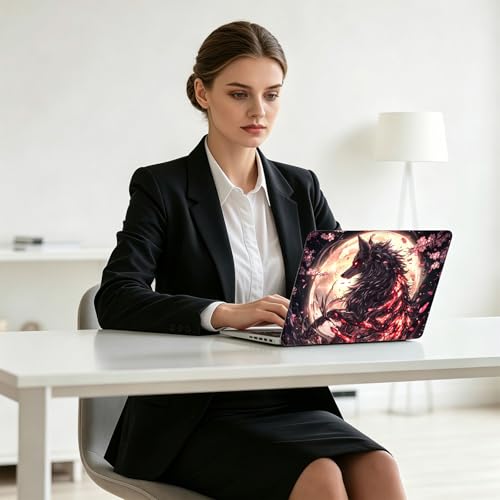 Universal Laptop Skin Decal, 3-Piece Vinyl Protector for 12 13 14 15.6" Notebook, Waterproof Anti-Scratch, Easy Trim & Bubble-Free Finish, Black Wolf with Glowing Red - color: Black Wolf with Glowing Red