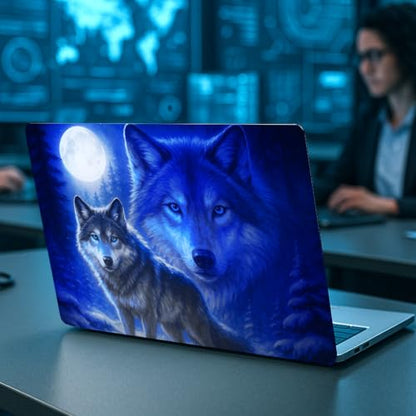 PLIGREAT Laptop Skin Sticker Decal, 12" 13" 13.3" 14" 15" Laptop Decal Cover Universal PVC Skin Stickers Cover Art Decal Reusable Notebook Protector, Cool Wolf