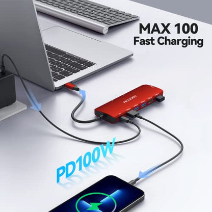USB C Hub, 9-in-1 Multi-Port USB Adapter, 4K@60Hz HDMI, 100W Max PD, 3 USB3.0(5Gbps) + 2 USB2.0 Data Ports, SD/TF Card Reader for MacBook, iPad Pro, Dell, HP, Lenovo, Windows Laptop, Red - color: Red