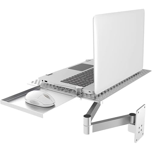 Adjustable Laptop Mount with Mouse Tray,Full Motion Articulating Design for Heat Dissipation and Multi-Angle Rotation, Supports Up to 8KG