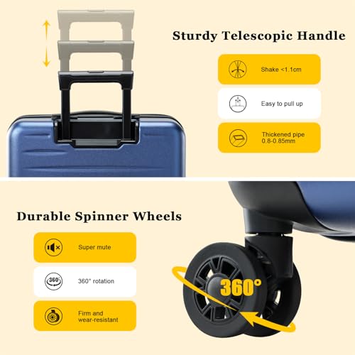 CENSIEN 16 Inch Underseat Carry On Luggage Airline Approved, Expandable Lightweight ABS+PC Hard Shell Suitcases with 360° Spinner Wheels, TSA Lock, YKK Zipper, for Business Weekender (Blue, 1 PC) - color: Navy Blue, size: Underseat - 16 Inch - EXT