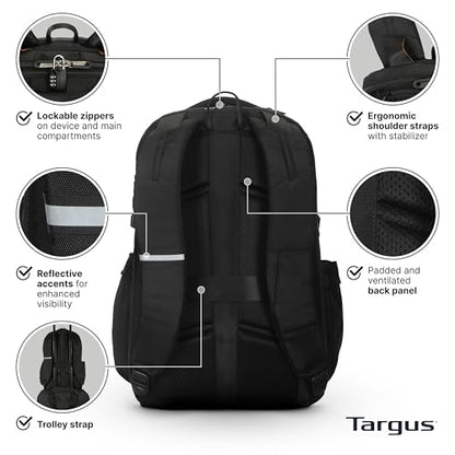 Targus 17” Voyager EXP Travel Backpack, Expandable 27L–30L Laptop Backpack, TSA Checkpoint-Friendly, Water-Resistant, RFID-Blocking Pocket, Fits Up to 17 Inch Laptop, Carry-On Size, Black - TBB664GL