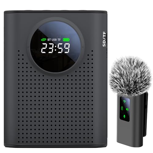 S67 Rechargeable Voice Amplifier Wireless Microphone for Teachers Classroom, Mini Lavalier Lapel Mic Clip Magnetic, Portable Bluetooth Speaker with LED Display for Class, Tour Guide, Black - color: Black, size: Amplifier + 1 MIC