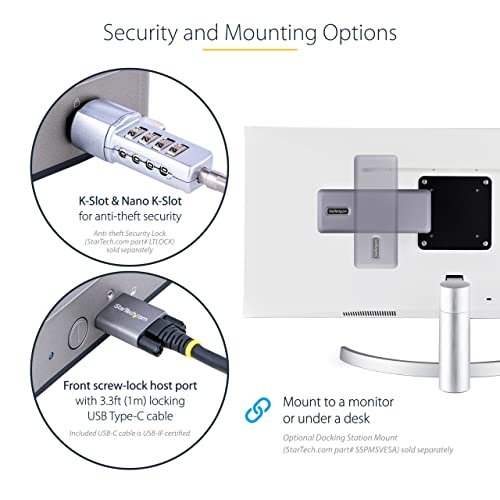 StarTech USB-C Triple 4K30/Dual 4K60 Dock with 7-Port Hub, 60W, WWCB, GbE | Triple-Monitor, Chromebook, Thunderbolt 4, ChromeOS Enterprise, 3.5mm audio, K-Slot, Nano-Slot, mounting holes