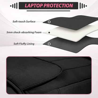 15.6 Inch Puffy Laptop Sleeve with Handle, Vertical Quilted Laptop Shoulder Bag with Luggage Strap, Compatible with 14-Inch Laptops, MacBook Pro/Air/Neo M5/M4/M3, for Women Travel Work (Black) - color: Black
