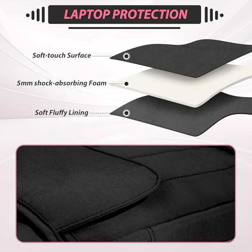 15.6 Inch Puffy Laptop Sleeve with Handle for Women Men, Black | Compatible with Macbook Pro/Air/Neo Laptops, Laptop Case with Luggage Strap, Vertical Quilted Shoulder Bag for Travel Work - color: Black