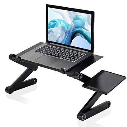 Upgraded Adjustable Aluminum Laptop Desk, with Cooling Fan, Mouse Pad, Notebook, MacBook Laptops Table Stand for Home Office, Ergonomic Lap Desk TV Bed Standing Desk