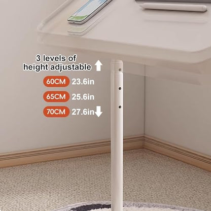 Overbed Table Portable Computer Desk, Rollaway Desk with Cup Holder, Mobile Standing Desk, Multifunctional Height Adjustable Table with Wheels, Sofa Side Table, Tilting Overbed Bedside Table (Color : - color: White