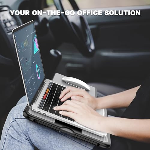 AboveTEK Portable Laptop Lap Desk w/Retractable Left/Right Mouse Pad, 2-in-1 Laptop Sleeve Case with Stand for 13-14 inch Laptops Grey